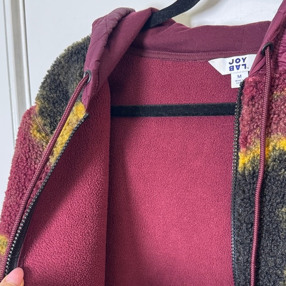 JoyLab Fleece Jacket Hooded Sherpa Zip Up Burgundy Camo Medium - Picture 11 of 11